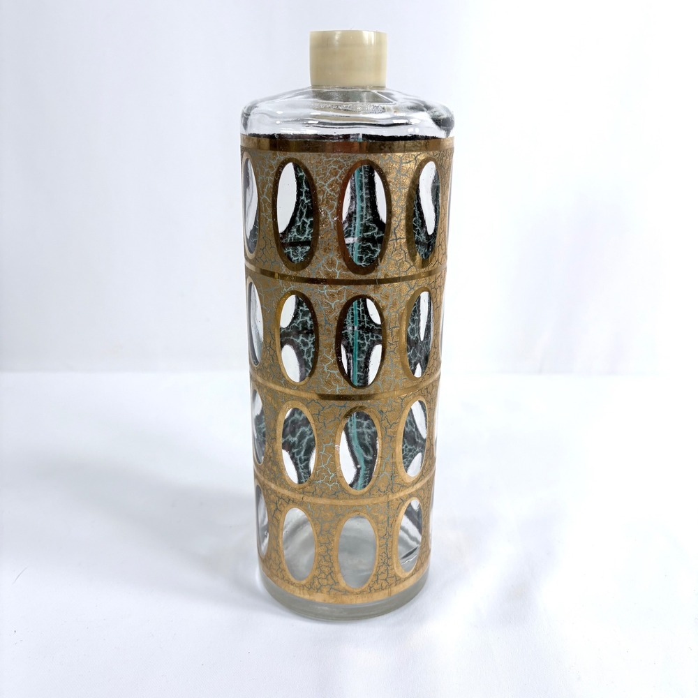 Vintage Culver Pisa Decanter 22-karat Gold Gold Crackle Oval Cutout Barware - Picture 1 of 8